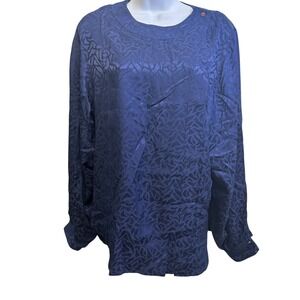 Argenti Blouse Navy Blue Silk Long Sleeve Button Up‎ Top Womens Size 12